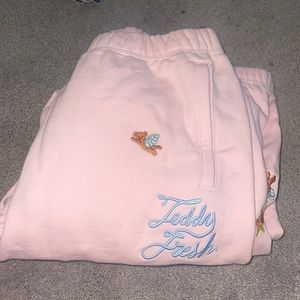 Medium Pink Teddy afresh sweatpants with small teddy bears w/Angel wings.